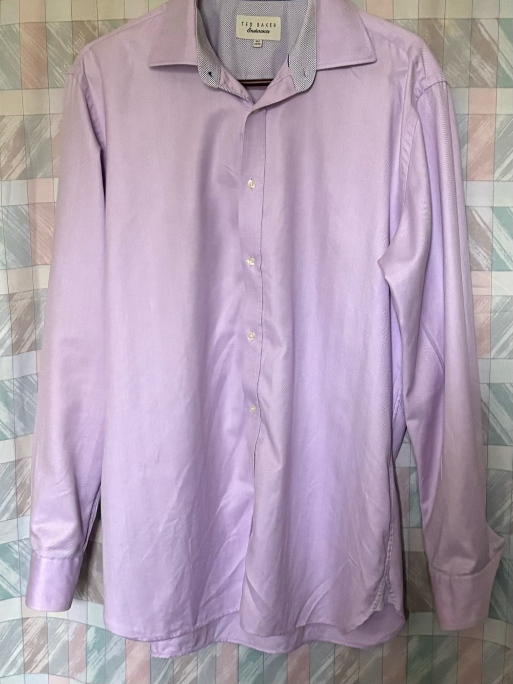 Ted Baker Endurance Dress Shirt 16.5 35 Light Purple Pattern Geometric RASMGA78